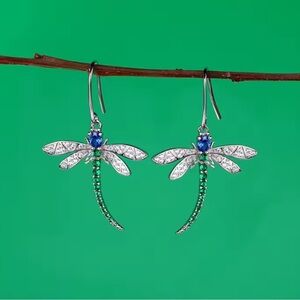 Emerald Green Dragonfly Dangle Earrings